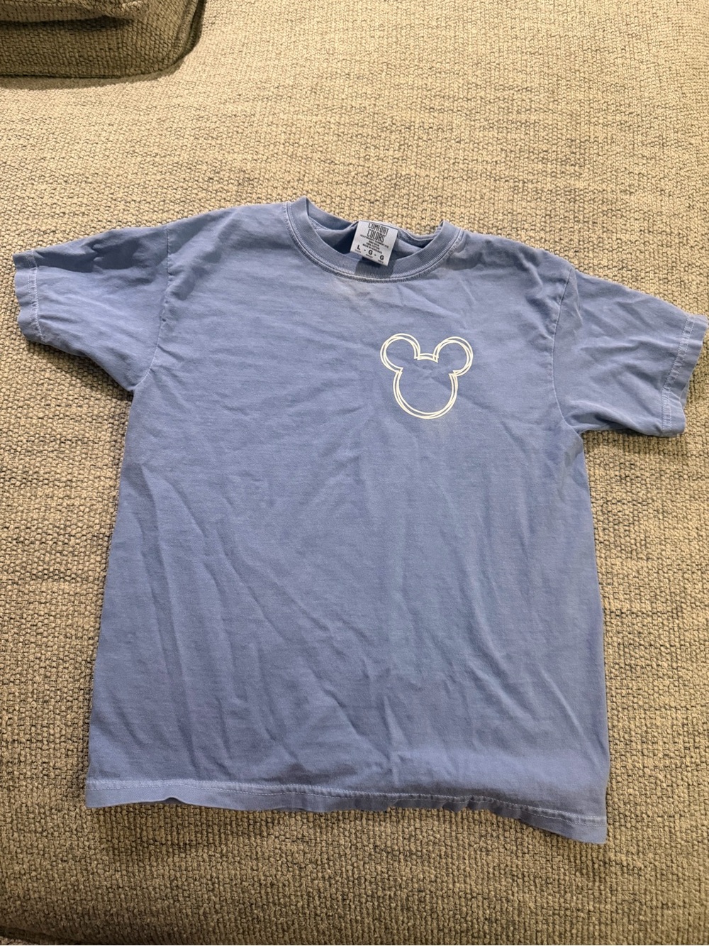 Kids Short Sleeve Light Blue Tee with White Mouse Outline